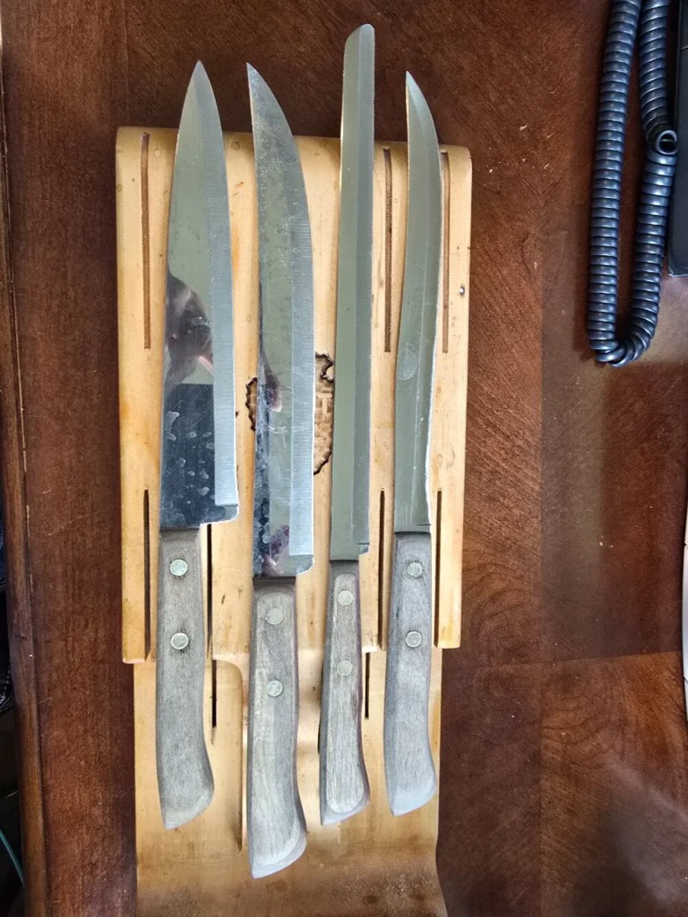 Vintage Ekco Flint Stainless Vanadium Knife Set with Wood Block USA Made